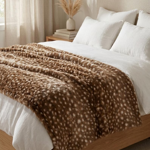 Deer Print Fawn Plush Blanket