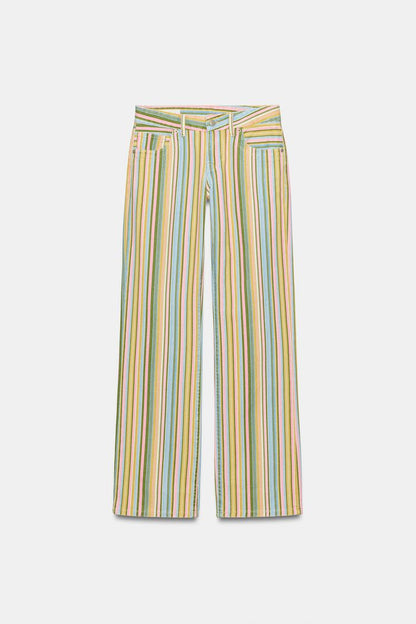 LOW RISE STRIPED WIDE LEG JEANS