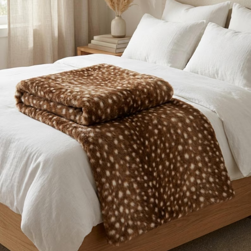 Deer Print Fawn Plush Blanket