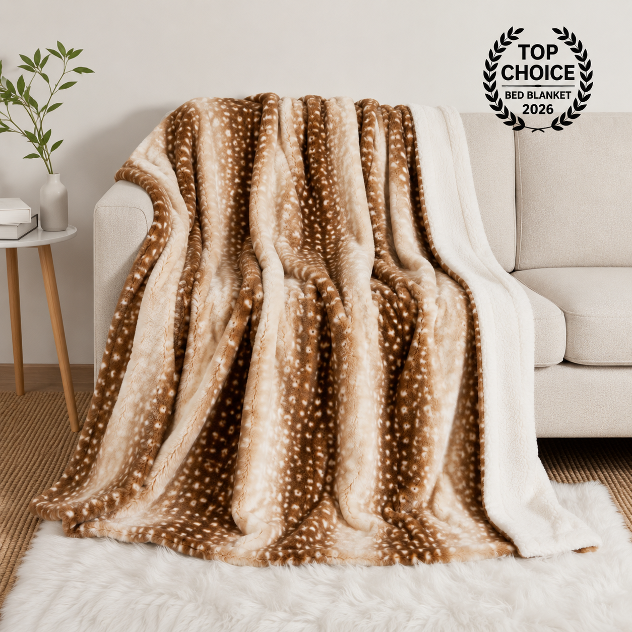 Deer Print Fawn Plush Blanket